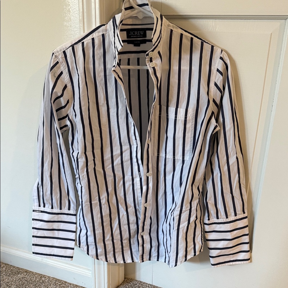 J. Crew White and navy Striped Shirt
